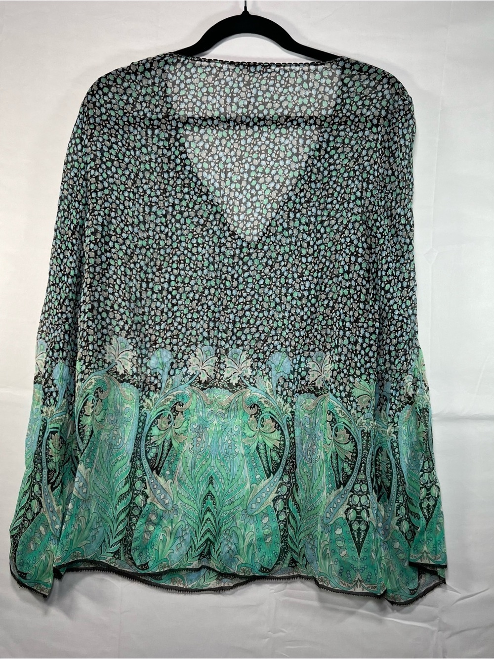 Elie Tahari Hamden Tunic Silk Sheer Paisley Floral Blouse Pool Nutmeg E04MC505 L - Picture 5 of 8